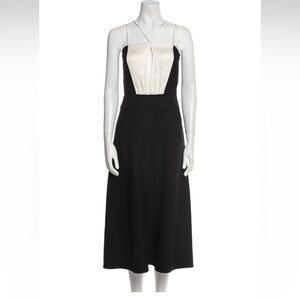 JIL SANDER Midi Evening Dress in Black and Cream Halterneck